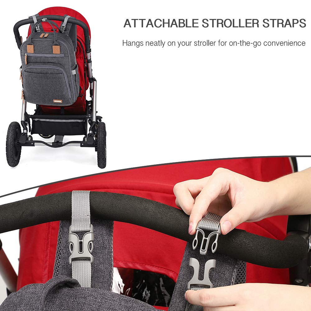 Diaper Bag Backpack,  Large Unisex Baby Bags Multifunction Travel Back Pack for Mom and Dad with Changing Pad and Stroller Straps, Dark Gray